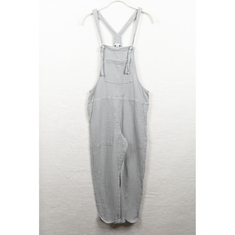 AERIE Cotton Gauze Tie Strap Jumpsuit Overalls Boho Dove Gray Sz S